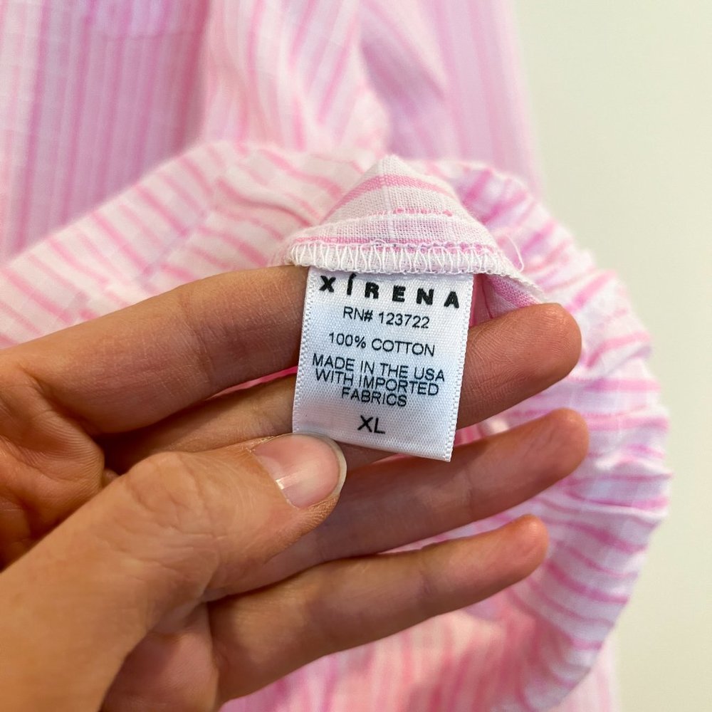 XiRENA Pink Striped Tie Front Button Down Lightweight Classic Designer Blouse XL - Picture 8 of 10